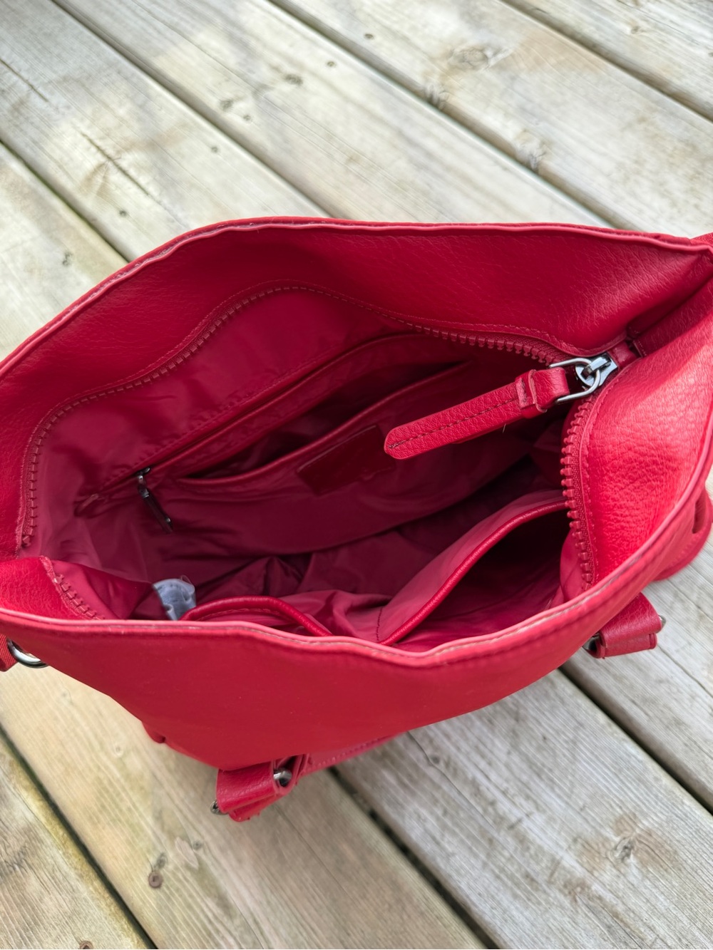 Desigual Red Embroidered Nylon Tote Bag Crossbody Purse Convertible - Picture 8 of 16